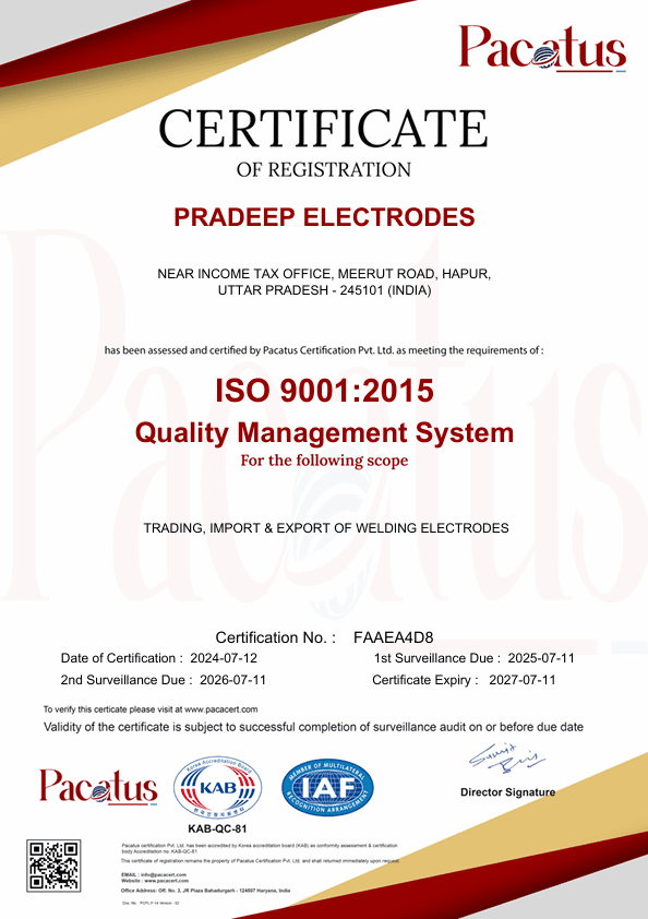 Pradeep Electrodes ISO Certificate