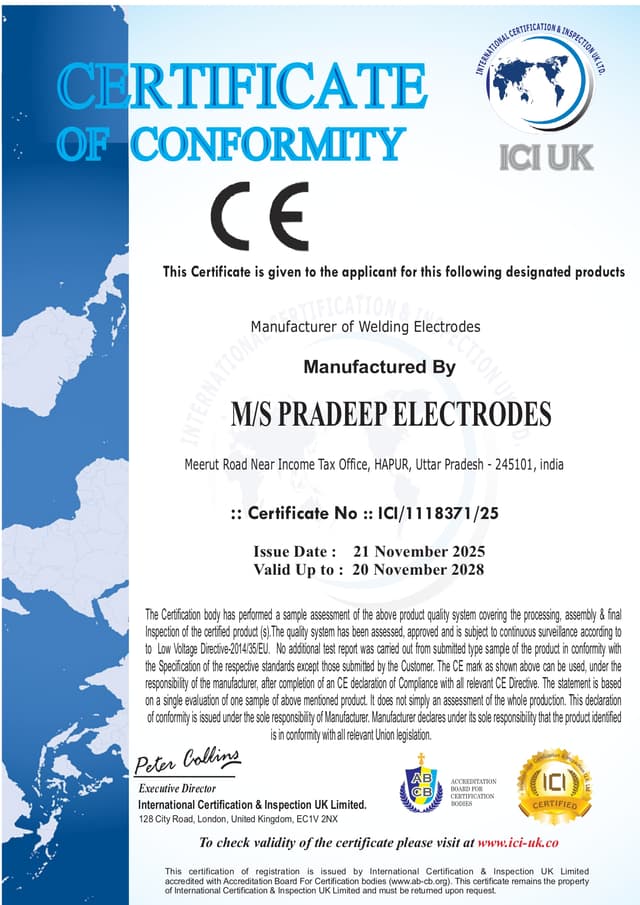 Pradeep Electrodes CE Certificate